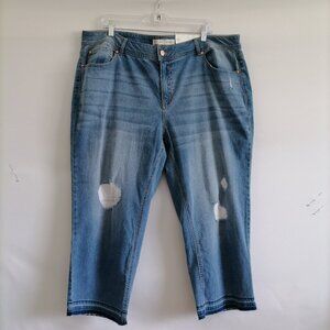 NWT Cato Est. 1946 Womens Denim Blue High Rise Distressed Cropped Jeans Size 18W